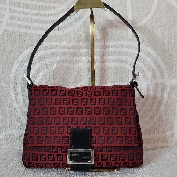 Fendi Handbags - Fendi  Zucca Burgundy Hobo  Shoulder Bag